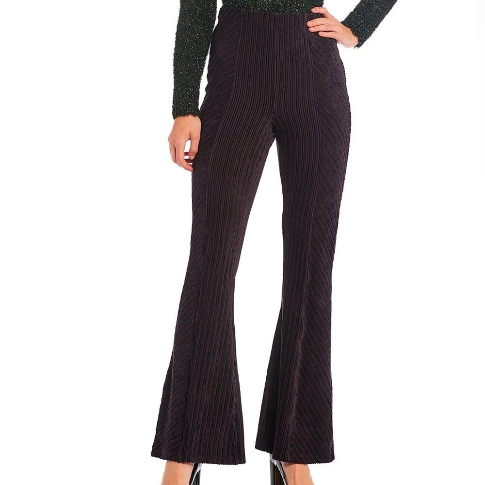 C&V Chelsea & Violet High Rise Ribbed Velvet Pull-On Flare Pants